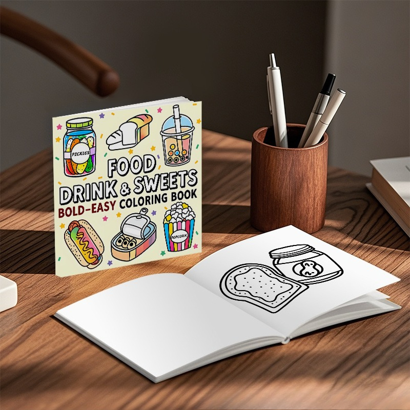 Buku Mewarnai Lucu Makanan Min - Food And Snacks Coloring Book Bold And Easy ulasan dan harga