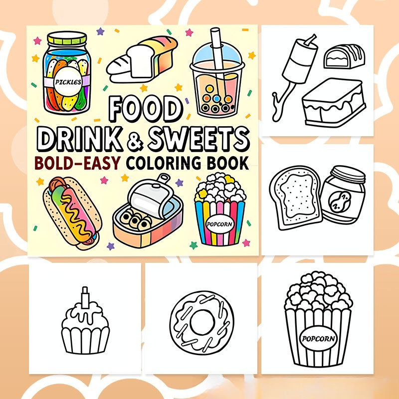 Buku Mewarnai Lucu Makanan Min - Food And Snacks Coloring Book Bold And Easy ulasan dan harga
