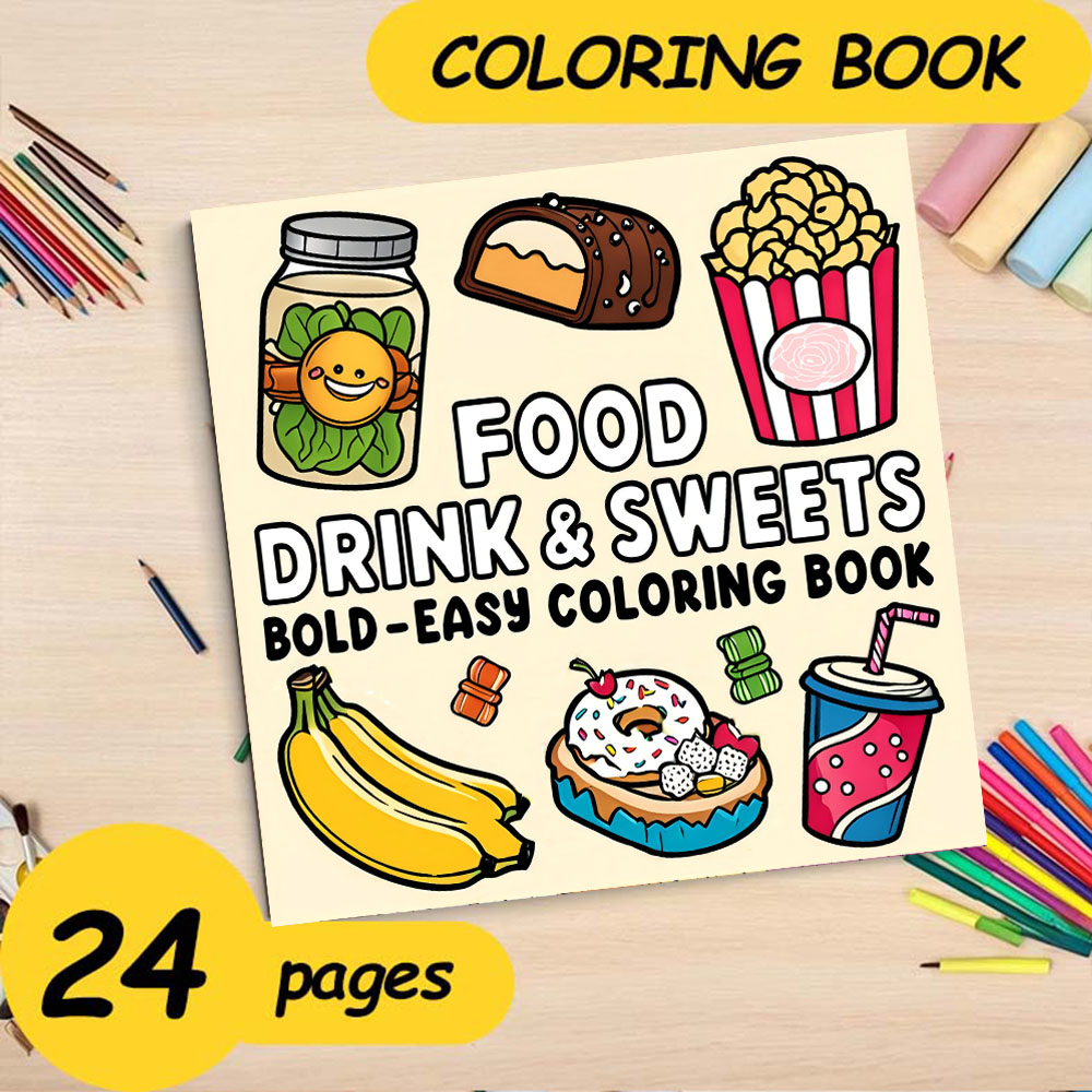 MINUMAN MAKANAN & MANIS Buku M - Food And Snacks Coloring Book Bold And Easy ulasan dan harga