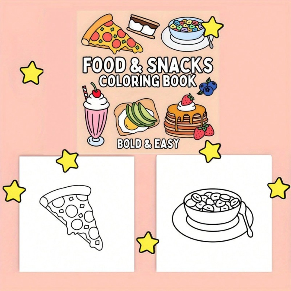 Buku Mewarnai Makanan dan Cami - Food And Snacks Coloring Book Bold And Easy ulasan dan harga