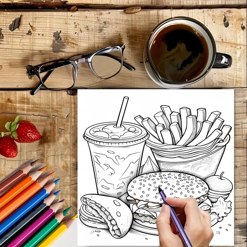 Buku Mewarnai Makanan Cepat Sa - Food And Snacks Coloring Book Bold And Easy ulasan dan harga