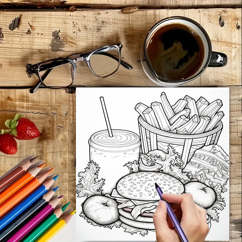 Buku Mewarnai Makanan Cepat Sa - Food And Snacks Coloring Book Bold And Easy ulasan dan harga